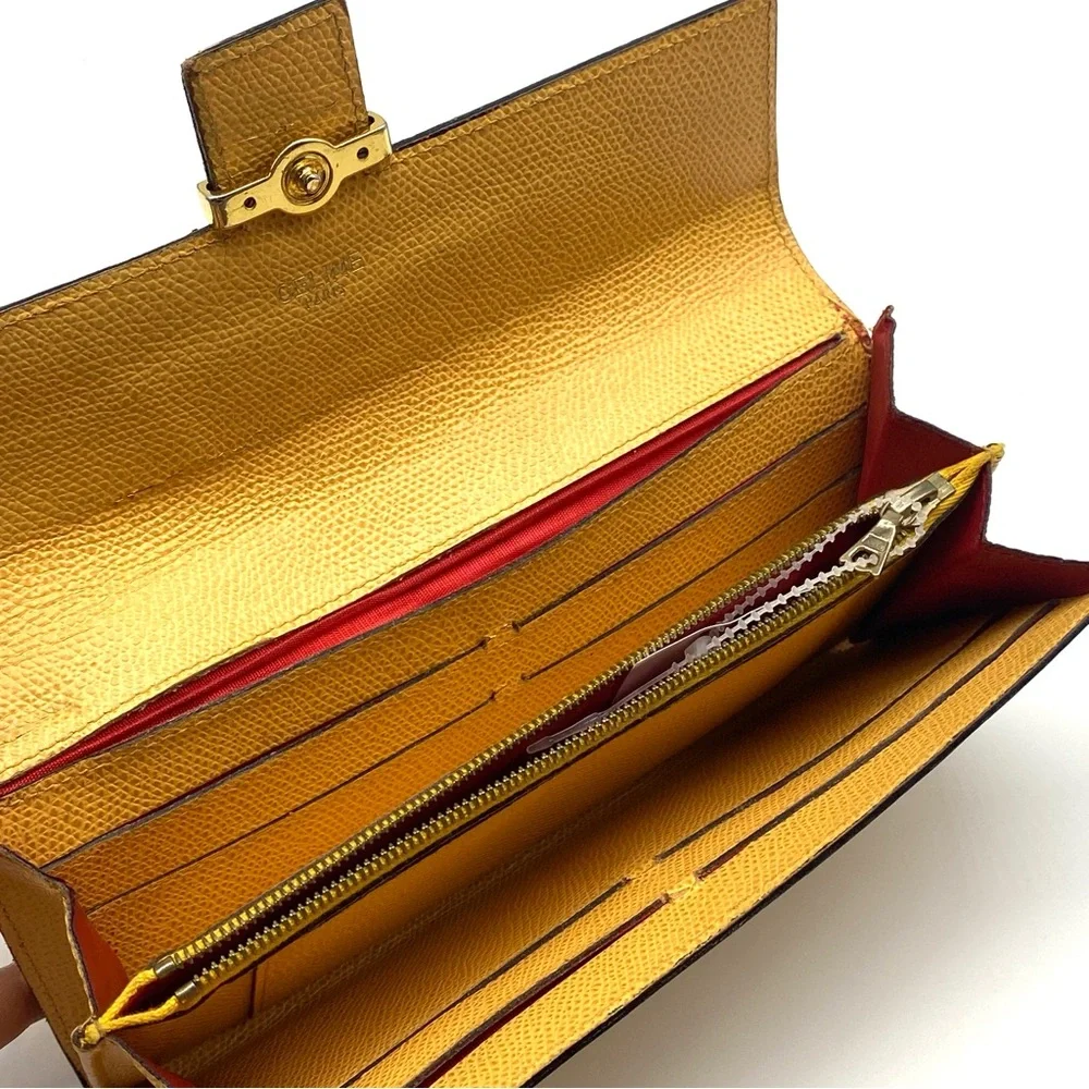 Celine Yellow Leather Logo Bifold Long Wallet Money Card Clutch - Picture 6 of 9